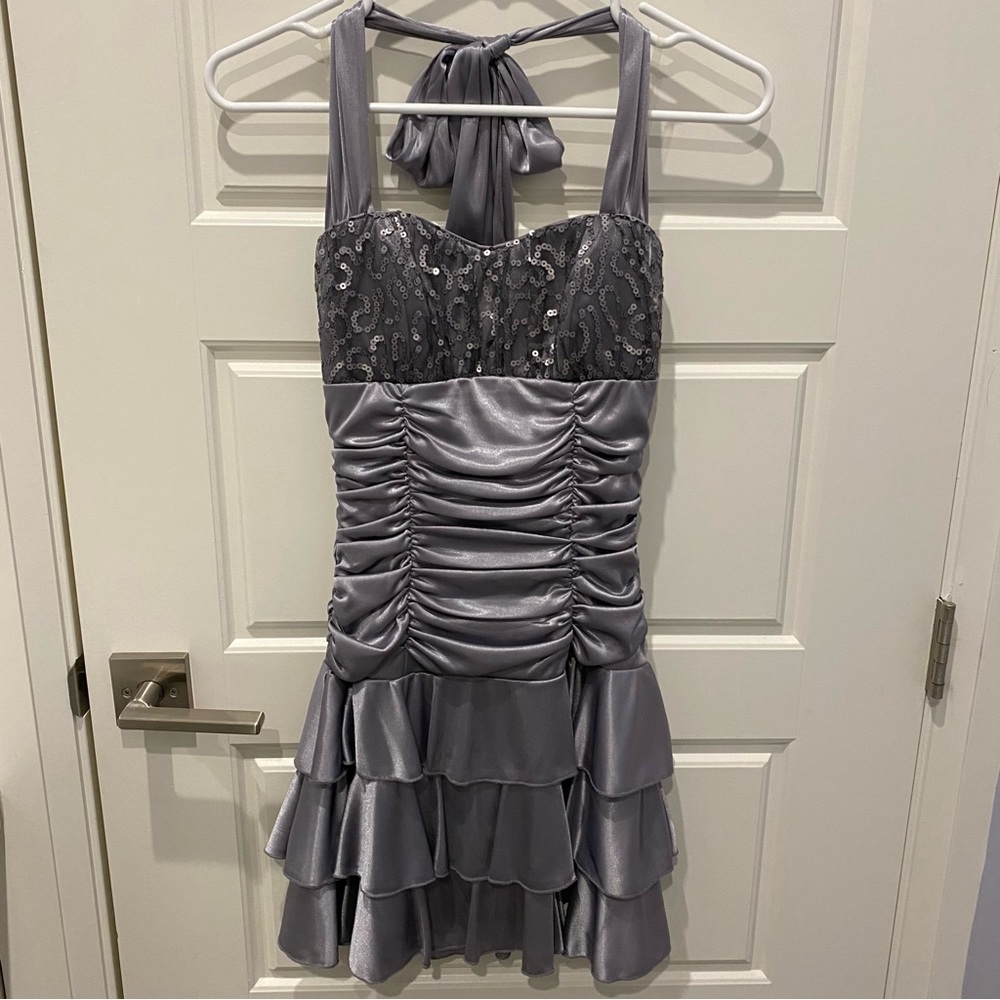 Sequin Hearts Halter Dress Prom Grey Size S
